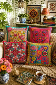 Hand Embroidered Cotton Cushion Cover Floral <b>Patchwork</b> Throw Pillowcase Decorative Seat Cover for Home Sofa <b>Chair</b> - Product Image 1