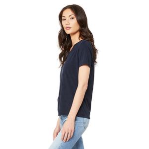 VENTE EN GROS SOLID NAVY TRIBLEND TEE SHIRT DÉCONTRACTÉ À MANCHES COURTES T-SHIRT COL EN V T-shirt respirant pour femmes - Product Image 2