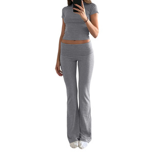 Conjunto de Yoga de 2 Piezas con Patrón Sólido, Sin Mangas, de Secado Rápido, Transpirable, con Logotipo Frontal, Cintura Media Elástica, Teñido Liso - Product Image 2