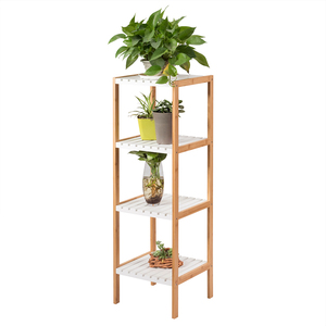 BFKS028-4-Tier <b>Rustic</b> Bamboo Wood Metal Decorative <b>Shelf</b> 34x33x110cm Home Decoration Flower Pot Living Room Wardrobe Christmas - Product Image 1