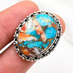 Classics Design Huître Épineuse Cuivre Turquoise 10x14mm Forme Ovale Argent Sterling 925 Style Bohème Déclaration Bijoux Turquoise - Product Image 6