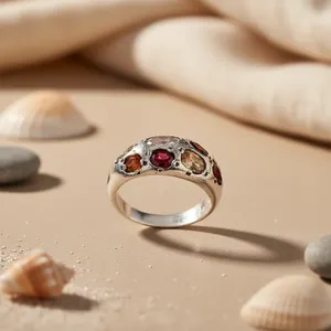 Bague Art Palace Vintage en argent 925 plaqué or rose avec grenat, sertie clos, style tendance pour femme, cadeau du Rajasthan - Product Image 1