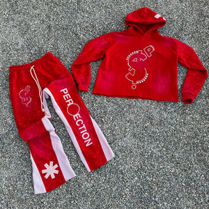 Conjunto de pantalones de chándal con capucha y lavado ácido de diamantes de imitación con cremallera ligera sólida ropa de calle de invierno superventas personalizada - Product Image 1