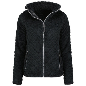 Chaqueta de lana Polar cálida para mujer con cuello levantado y cremallera de lujo, chaqueta cómoda suave de peso pesado especial de invierno con logotipo personalizado - Product Image 2