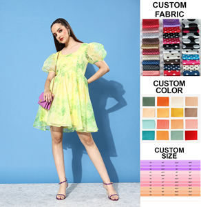 Robe imprimée florale manches courtes bouffantes col en O robes décontractées pour femmes vêtements grande taille avec robe nuisette en tissu de bonne qualité - Product Image 1