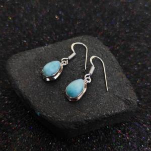 Wholesale <b>Small</b> Larimar Gemstone <b>Hoop</b> Earrings Gold Plated Sterling <b>Silver</b> Handmade Women's Wedding Luxury Factory Price Sale - Product Image 2