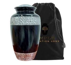 Urne de crémation de conception brillante noire fabriquée à la main urne commémorative en aluminium enduit Meena noire étanche gravable hommage digne - Product Image 1