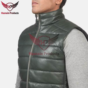 Fashionable <b>Men's</b> <b>Winter</b> Sleeveless Genuine Leather <b>Vest</b> with Zipper Closure - Premium Quality Custom Design Puffer <b>Vest</b> - Product Image 6