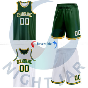 Maillot de basket-ball à sublimation double face réversible vert or-blanc personnalisé - Product Image 5