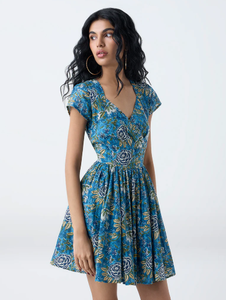 Vestido acampanado de algodón con estampado floral azul cachemir Bombay - Product Image 2