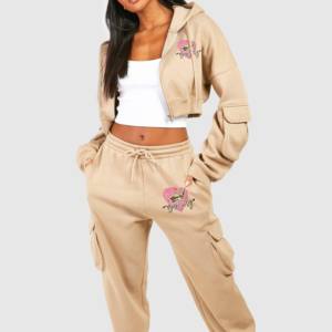 Women's Autumn 2-Piece Workout Sets High Waist Yoga <b>Leggings</b> Long Sleeve <b>Crop</b> Tops 100% Cotton Active Wear Joggers - Product Image 3