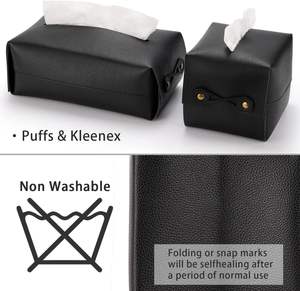 Caja de pañuelos de cuero PU Rectangular moderna, 9,84x5,51x3,86, organizador de tocador de baño con soporte de Metal decorativo - Product Image 4