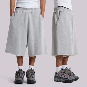 Pantalones Cortos Deportivos Holgados de Felpa Francesa 100% Algodón de 450 GSM Personalizados, Unisex, de Gran Peso, Desgastados, Talla Grande - Product Image 1