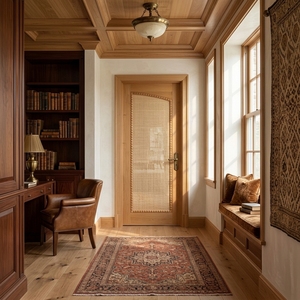 Puerta Interior con Arco de Ratán Natural y Madera de Caoba Sólida, Moldura Arqueada, Acabado Tropical para Decoración de Dormitorio - Product Image 4