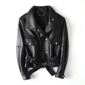 Veste en cuir véritable pour femmes à manches longues coupe ajustée vêtements d'extérieur à la mode manteau d'hiver chaud pour l'automne vêtements de rue décontractés - Product Image 6