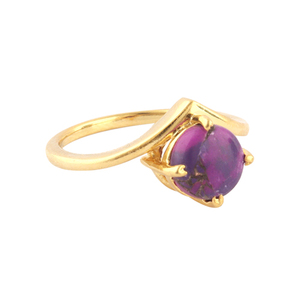 Stunning 8mm Round Shape Mohave Purple Copper <b>Turquoise</b> Stackable <b>Ring</b> Brass <b>Gold</b> Plated Prong Setting Handcrafted 8US Size <b>Ring</b> - Product Image 4
