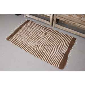 Alfombra Turca Vintage, Alfombra Pequeña de 2.5x4 pies, Alfombra de Lana Ikat Marrón y Blanca - Product Image 1