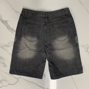 Short en jean imprimé personnalisé pour hommes Short en jean double vintage taille haute respirant avec strass en cristal léger pour hommes - Product Image 3