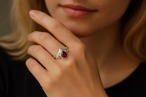 Anillo de granate en forma de lágrima hecho a mano de alta demanda Anillo de declaración elegante para amor o vitalidad Disponible para suministro mundial - Product Image 4