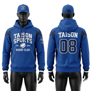 Hoodie de rugby en molleton de coton et polyester premium 320 GSM, design à panneaux noir et rouge, broderie personnalisée, impression par transfert thermique - Product Image 3