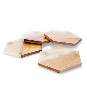 Hexagon Design Resin and Wood <b>Coaster</b> Modern walnut <b>coasters</b> Tabletop <b>Coasters</b> <b>Drinks</b> Beverages and Home Kitchen Dining Home - Product Image 4