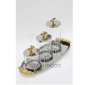 Juego de botes elegantes chapados en oro de lujo con bandeja de mármol con borde de metal para cocina decorativa nueva colección juego de botes de lujo - Product Image 3