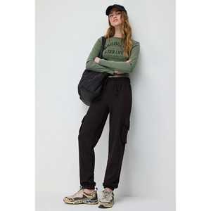 Pantalones Deportivos Cargo Negros, Talla Grande, Ligeros, Transpirables, de Poliéster, con Estampado de Rayas, Cintura Media, Cierre con Cordón, Corte Holgado - Product Image 2