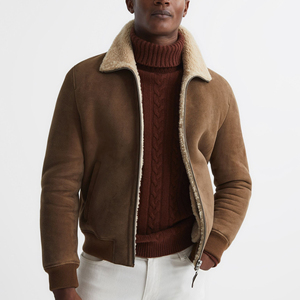 Veste en cuir d'agneau de qualité supérieure pour homme, veste bomber en peau de mouton, col en fourrure, vestes pour homme, veste d'hiver vintage - Product Image 2