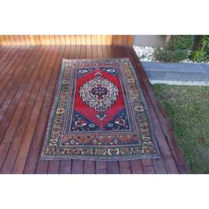 3.3x5.7 ft Rug, Turkish Vintage Rug, <b>Red</b> <b>Wool</b> Rug - Product Image 1