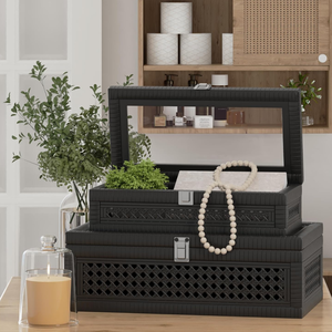 Boîte décorative en rotin écologique faite à la main, boîte cadeau en rotin avec couvercle en verre pour la décoration rustique de la maison en provenance du Vietnam - Product Image 3