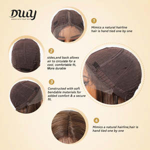 Paisley H-DWY Tea Brown Glueless Synthetic <b>Wig</b> Lace Front with Long-Length Straight Cut Middle Part for All Ages - Product Image 5