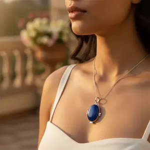 Pendentif en argent 925 plaqué rhodium fait à la main avec pierre précieuse bleue pour un usage quotidien des femmes, cadeau - Product Image 2