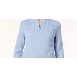 Maglione Casual da Donna Karen Scott Y2K con Mezza Zip in Cotone Traspirante, Colletto con Fiocco e Applicazioni in Pelliccia, Blu, Taglia Petite L per Inverno e Autunno - Product Image 2