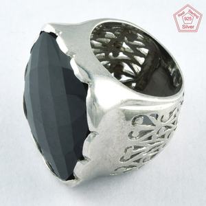Vente en gros de bijoux en argent sterling 925 Bague en argent onyx populaire pour mariages et fiançailles Accent de pierres précieuses noires - Product Image 2