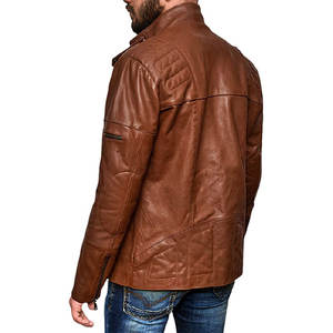 Nouvelle mode, style hiver, vêtements pour hommes, vestes en cuir de haute qualité, col montant, coupe-vent, respirant, fermeture éclair sur le devant - Product Image 5