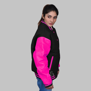 Veste letterman rose et noire en cuir de laine varsity Custom Varsity Jackets - Product Image 2