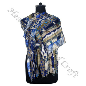 Sari en soie recyclée 15 bandes foulards faits à la main de concepteur étole châles SC625 soie fine en gros recyclé Vintage Sari femme écharpe - Product Image 4