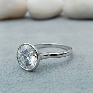 Anillo de Compromiso con Diamante Cultivado en Laboratorio de 2.0 CT, Forma Redonda, Oro Blanco, Certificado, para Anillo de Boda, Chapado en Oro - Product Image 6