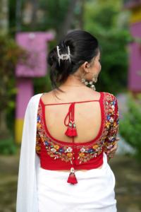 Readymade cousu chemisier ethnique beau travail manuel broderie sur toutes les manches indien mariée fête soie Saree correspondant - Product Image 2