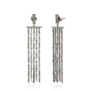 Diamante de champán natural oxidado 925 Plata borla hecha a mano pendientes largos victorianos joyería fina al por mayor - Product Image 5