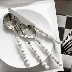Ensemble de couverts élégant en acier inoxydable avec poignée en perle finition miroir, idéal pour la vaisselle de cuisine, la salle à manger et les événements de mariage - Product Image 2
