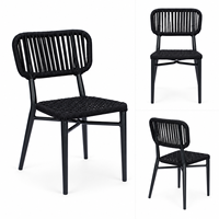 Chaise de restaurant d'extérieur durable, légère, moderne, empilable, avec structure en aluminium et corde en polyester gris, aspect rotin.