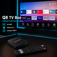 BOXPUT Q8 Boîtier TV Android 14 S905Y4 4G 32G 4K 2.4G 5G WIFI BT5.0 Télécommande vocale DRM Widevine L1 Logo de démarrage personnalisé 1 pièce MOQ TV CMS OEM