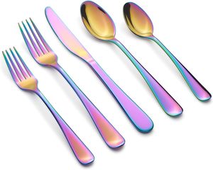 Venta caliente Rhiannon 20 piezas Arco Iris espejo champán satén juego de cubiertos tamaño personalizado cubiertos cuchillo para comida fiesta vajilla - Product Image 2