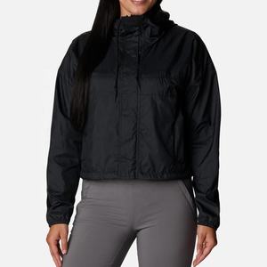 Chaqueta Deportiva Impermeable con Cremallera Negra Personalizable para Mujer, Talla Grande, con Capucha Larga, Cortavientos para Gimnasio, para Usar en Verano e Invierno - Product Image 1