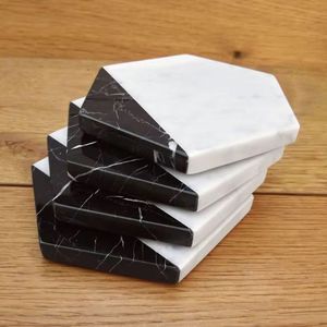 Dessous de verre à thé hexagonal de luxe blanc et noir boissons décoratives Pats pour bureau et maison tapis de table et tampons - Product Image 1