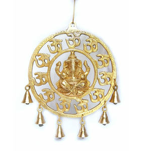 Adorno de Pared de Latón con Diseño Tradicional de Om Ganesha y Campanas para las Festividades de Diwali, Decoración del Hogar - Product Image 1