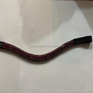Suministros de equipo de caballo hecho a mano, banda de cuero negro y marrón para cejas de caballo personalizada con 3 filas de cristales de diamante ostentoso - Product Image 6