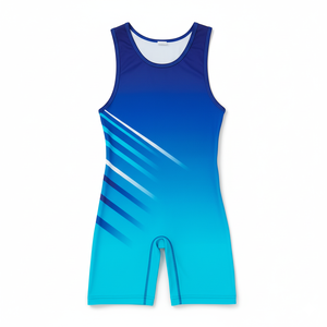 Uniforme athlétique personnalisé bleu rouge courbe conception lutte Singulet respirant Spandex séchage rapide extensible pour hommes jeunes - Product Image 3