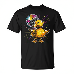 T-shirt unisexe adulte en coton noir 100% avec motif canard dansant et boule disco, idéal pour les soirées amusantes - Product Image 2